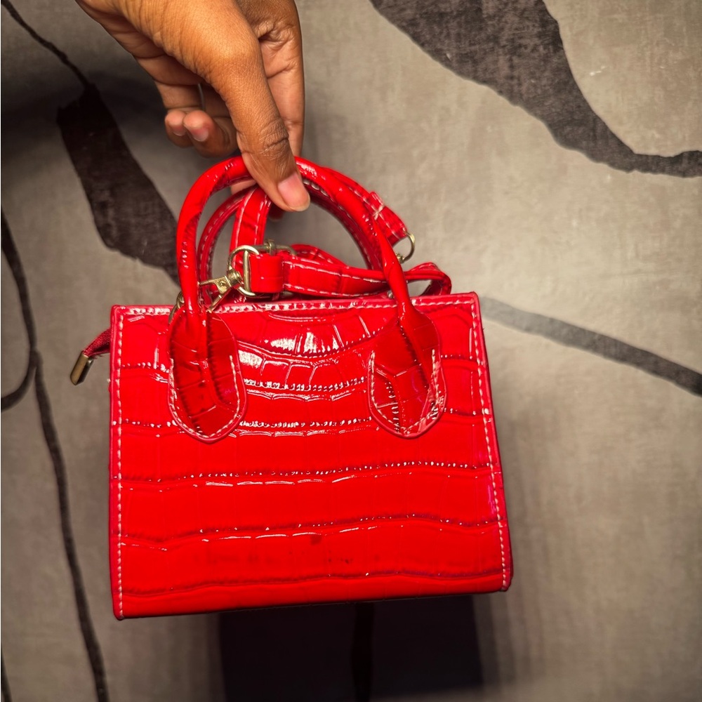Red Crocodile-Embossed Handbag